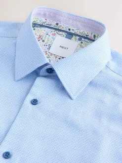 Bleu - Slim Fit (Slim Fit) - Chemise habillée texturée à manches longues avec bordure