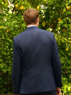 Bleu - Slim Fit (Slim Fit) - Veste de costume texturée en laine Blend