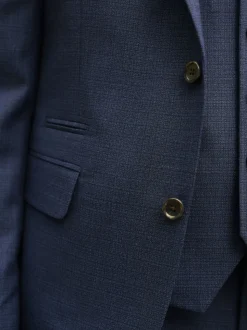 Bleu - Slim Fit (Slim Fit) - Veste de costume texturée en laine Blend
