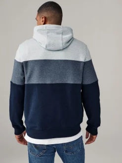 Bleu - Sweat à capuche à enfiler - Sweat-shirt color block