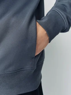Bleu - Sweat à col cheminée zippé en jersey riche en coton