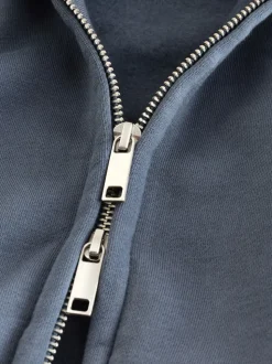 Bleu - Sweat à col cheminée zippé en jersey riche en coton