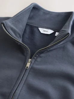 Bleu - Sweat à col cheminée zippé en jersey riche en coton