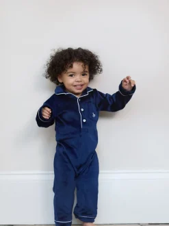 Bleu - The Little Tailor Bébé Luxury Soft Touch Velour Noël Onsie Rompersuit