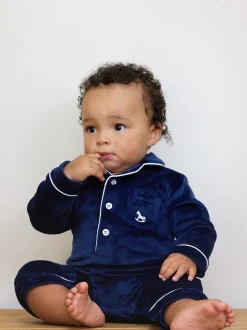 Bleu - The Little Tailor Bébé Luxury Soft Touch Velour Noël Onsie Rompersuit