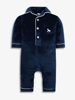 Bleu - The Little Tailor Bébé Luxury Soft Touch Velour Noël Onsie Rompersuit