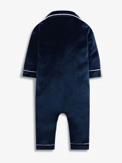 Bleu - The Little Tailor Bébé Luxury Soft Touch Velour Noël Onsie Rompersuit