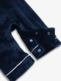 Bleu - The Little Tailor Bébé Luxury Soft Touch Velour Noël Onsie Rompersuit