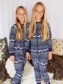 Bleu - The Little Tailor Kids Reindeer Noël Motif Fair Isle 100% Coton Tout-en-un