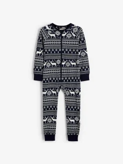 Bleu - The Little Tailor Kids Reindeer Noël Motif Fair Isle 100% Coton Tout-en-un