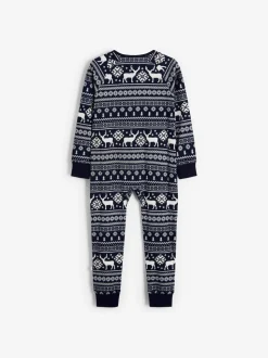 Bleu - The Little Tailor Kids Reindeer Noël Motif Fair Isle 100% Coton Tout-en-un