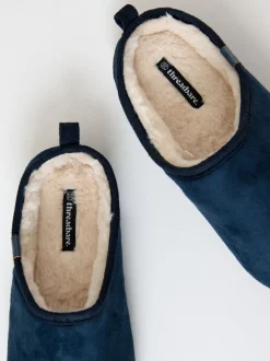 Bleu - Threadbare Faux suède Chaussons mule doublés de fausse fourrure