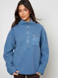 Bleu - Threadbare Half Zip Borg Fleece