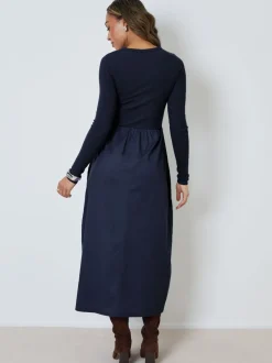 Bleu - Threadbare Robe boutonnée 21 jersey en popeline mélangée