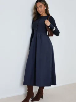 Bleu - Threadbare Robe boutonnée 21 jersey en popeline mélangée