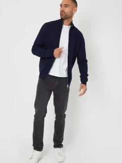 Bleu - Threadbare zippé en maille col cheminée Cardigan