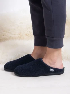 Bleu - Totes Mens Isotoner Swept Back Popcorn Mule Slippers