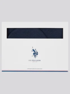 Bleu - U.S. Polo Assn. Ensemble bonnet et écharpe en maille côtelée de luxe pour homme