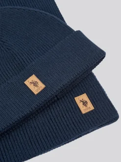 Bleu - U.S. Polo Assn. Ensemble bonnet et écharpe en maille côtelée de luxe pour homme