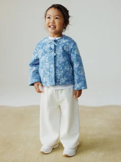Bleu - Veste matelassée en jacquard Denim (3mois à7ans)