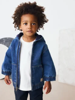 Bleu - Veste-chemise en jean à capuche zippée doublée Borg (3mois -7ans)