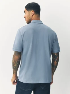 Bleu acier - Ajustement régulier - Polo Manches courtes Pique