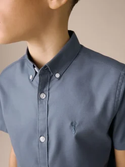 Bleu avio - Manches courtes Coton riche Oxford Chemise (3-16ans)