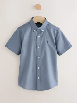 Bleu avio - Manches courtes Coton riche Oxford Chemise (3-16ans)