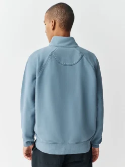 Bleu avio - Sweat-shirt épais délavé à col zippé