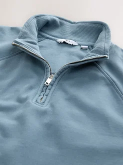Bleu avio - Sweat-shirt épais délavé à col zippé