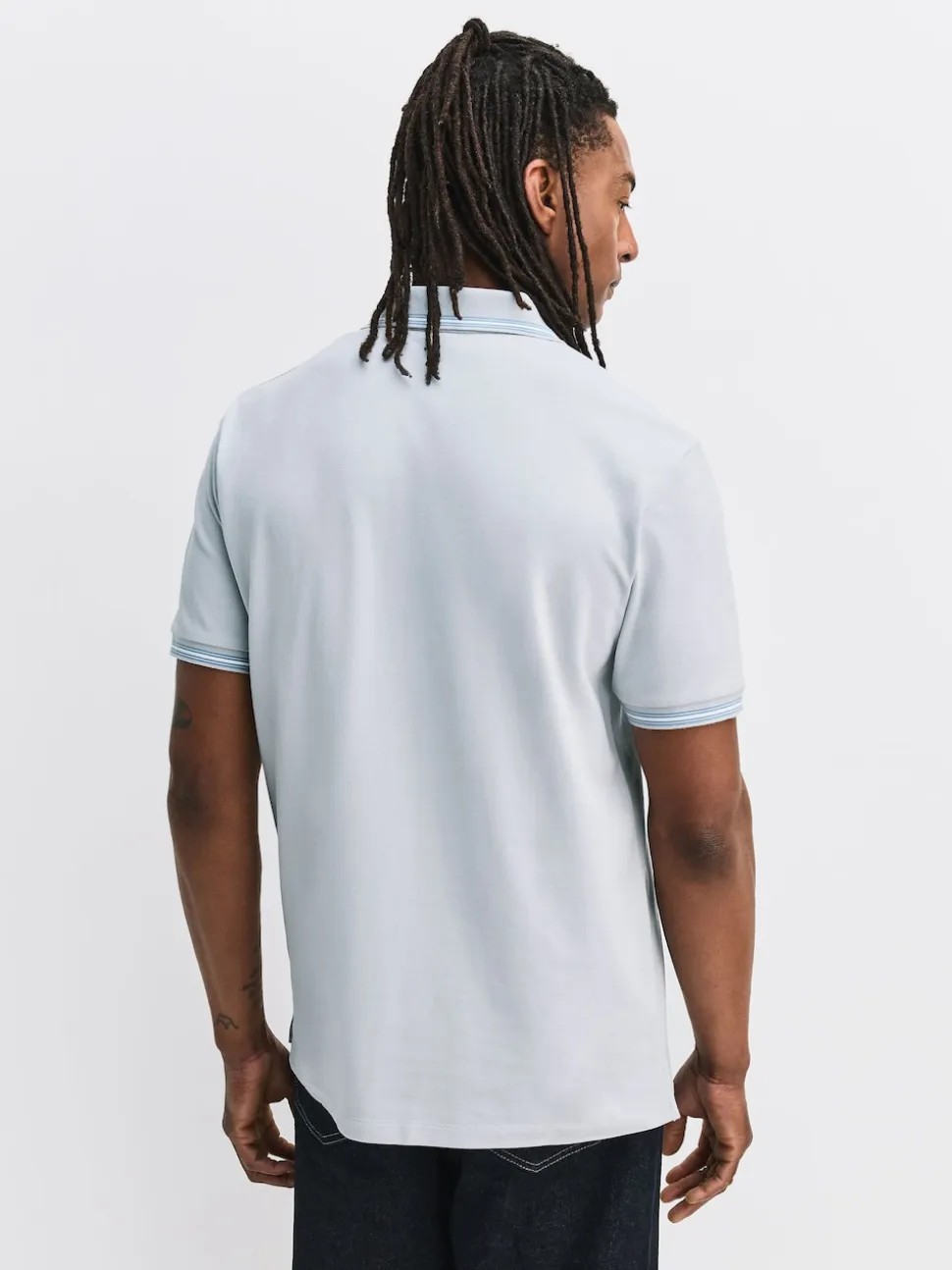 Bleu canard/marine/gris - Lot de 3 polos à liserés en piqué à manches courtes