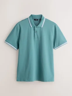 Bleu canard/marine/gris - Lot de 3 polos à liserés en piqué à manches courtes