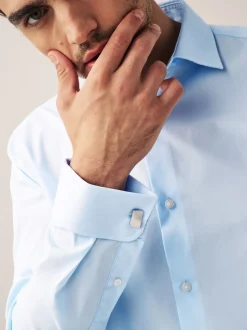 Bleu clair - Ajustement régulier - Chemise intelligente à double poignet facile d’entretien