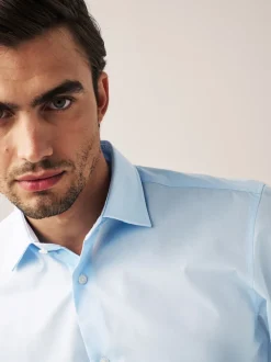 Bleu clair - Ajustement régulier - Chemise intelligente à double poignet facile d’entretien