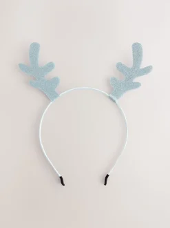 Bleu clair - Bandeau pailleté à motif renne de Noël avec Antler