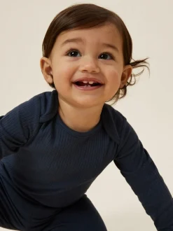 Bleu clair - Body MORI côtelé extensible à manches longues et encolure