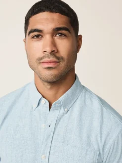 Bleu clair - Col Classique - Chemises longues Blend de lin de coton