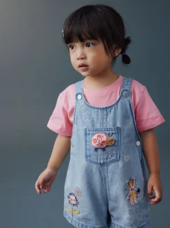 Bleu clair - Denim Ladybug Embroidered Dungaree and T-Shirt Set (3mths-7yrs)