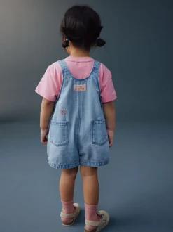 Bleu clair - Denim Ladybug Embroidered Dungaree and T-Shirt Set (3mths-7yrs)