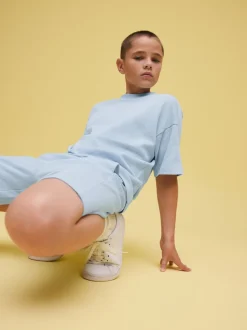 Bleu clair - Ensemble t-shirt et short texturé Manchester Courts (3-16ans)