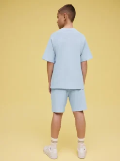 Bleu clair - Ensemble t-shirt et short texturé Manchester Courts (3-16ans)