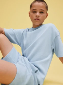 Bleu clair - Ensemble t-shirt et short texturé Manchester Courts (3-16ans)