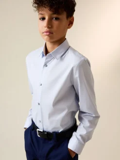 Bleu clair - Manches longues Chemises à bordures intelligentes (3-16yrs)