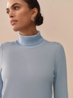 Bleu clair - Pull à col roulé 100% laine mérinos N.premium