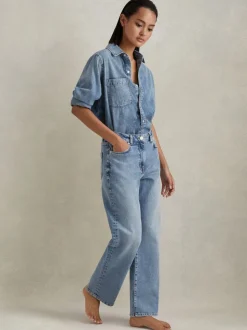 Bleu clair - Reiss Selin Rise Straight Leg Jeans