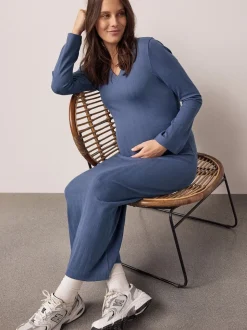 Bleu clair - Robe côtelée à col en V cravatée dans le dos