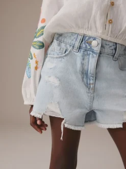 Bleu clair - 100Shorts en coton % Frayed Edge Distressed (3-16yrs)