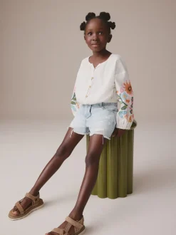 Bleu clair - 100Shorts en coton % Frayed Edge Distressed (3-16yrs)