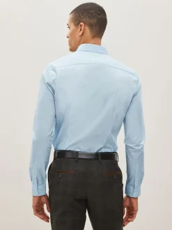 Bleu clair - Skinny Fit (Skinny Fit) - Chemises intelligentes faciles d’entretien à poignets simples