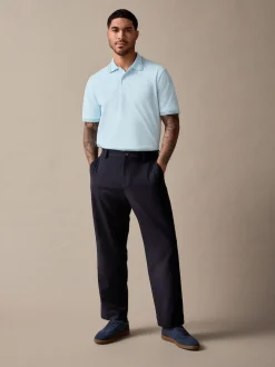 Bleu clair ottoman - Polo coupe classique à manches courtes et liserés